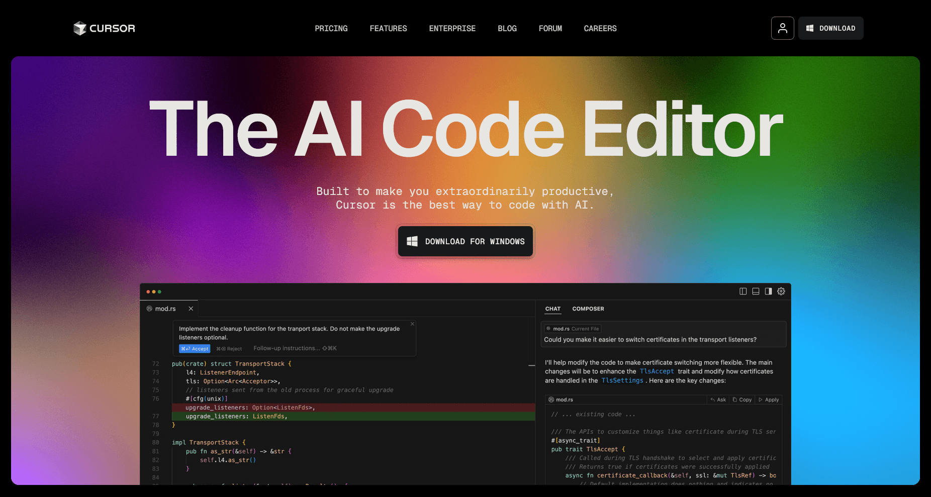 Cursor homepage