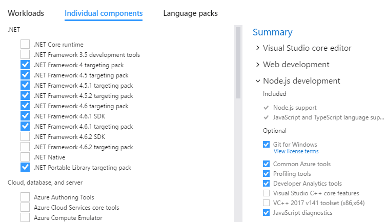 Individual components screenshot